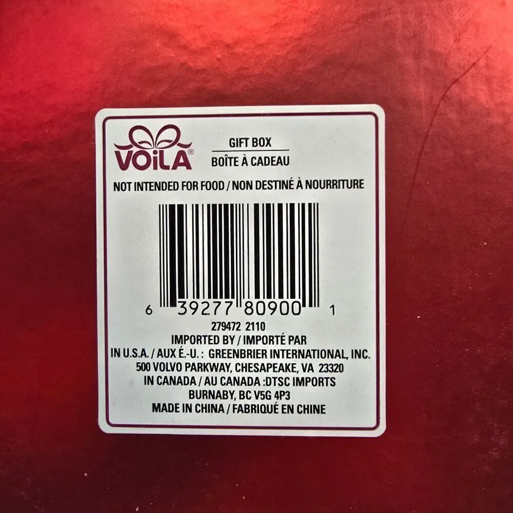 Voila Gift Box Valentine Red With Bow Empty Gift Storage Box 5.75